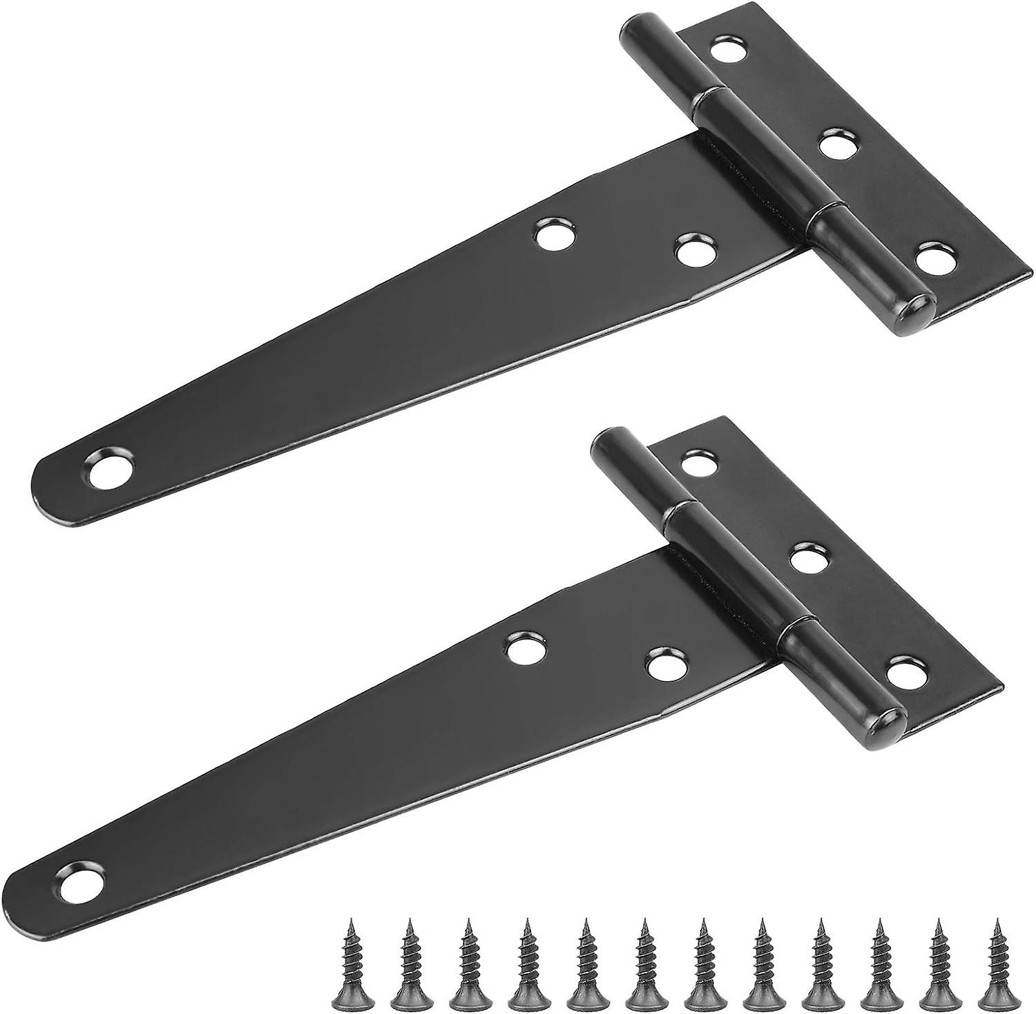 T with Hinges, 2 Pieces Metal Door with Rustproof Hinges, Barn Door, for Wooden Fence, Shed, Cabinet, Window, 10cm/4", Black, Does Not Contain Screws