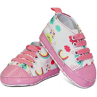 Veeki Unisex Infant Sneakers Soft  No Tie  Anti-Slip Sole High-Top Sneaker  Canvas Stylish Newborn Shoes for Girls and Boys--Pink Rainbow 11cm