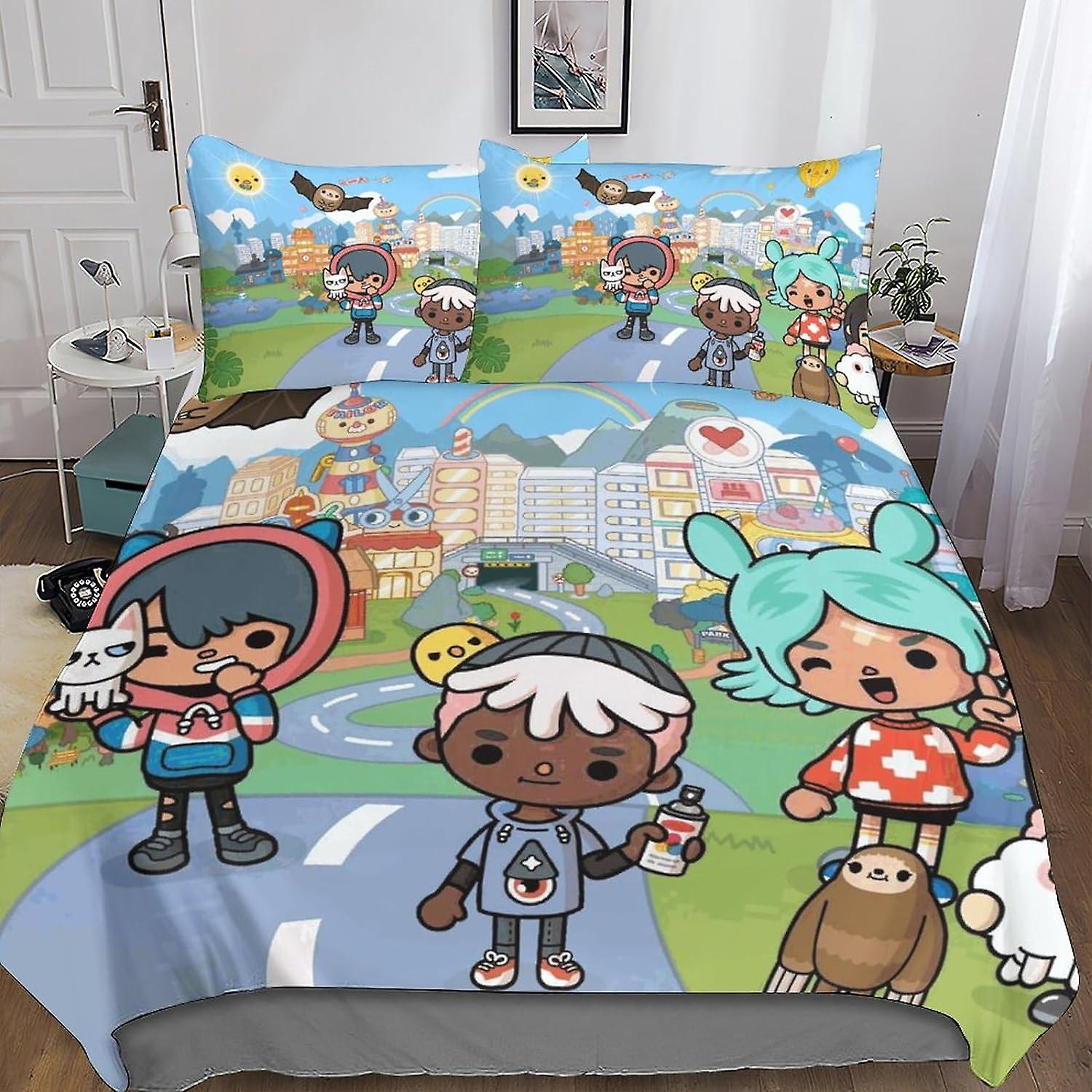 انتيمة توكا الحياة العالم الفراش مجموعة لحاف غطاء مجموعة ل 3D المطبوعة 3 قطع لينة تنفس لطيف الرسوم المتحركة المعزي غطاء غطاء لحاف مع وسادة