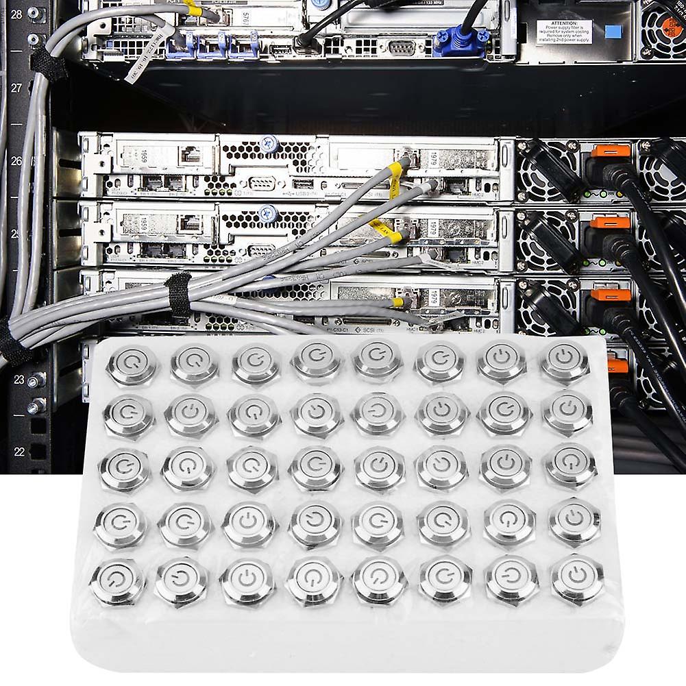 40pcs 16mm Metal Momentary Push Button Switch Auto Reset Flat Head 24V LED Light 5-Pin (Green) O