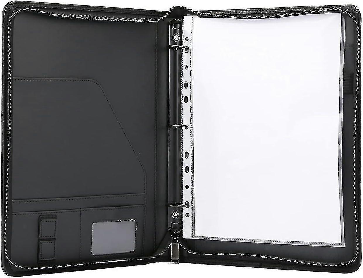 Auniq Zippered Portfolio 3 Ring Binder With 8 Pockets, Leather Business Padfolio With Zipper, A4 Doc