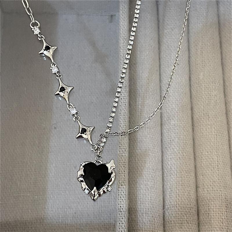 Y2k Purple Crystal Heart Pendant Necklace Women Light Luxury Egirl