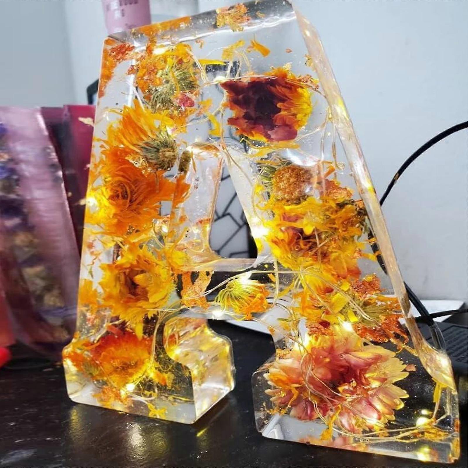 Floral ρητίνη νυχτερινό φως, συμπιεσμένα γράμματα ρητίνης λουλουδιών w / LED φως δώρο για Her-Yvan
