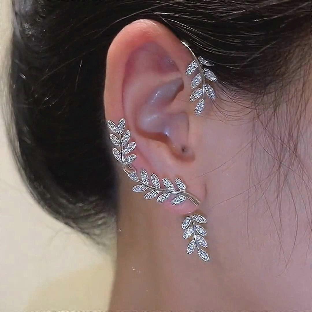 Orecchino A Foglia Oro Con Catena - Polsino Per Cartilagine Donna E Ragazza - Gioiello Boho