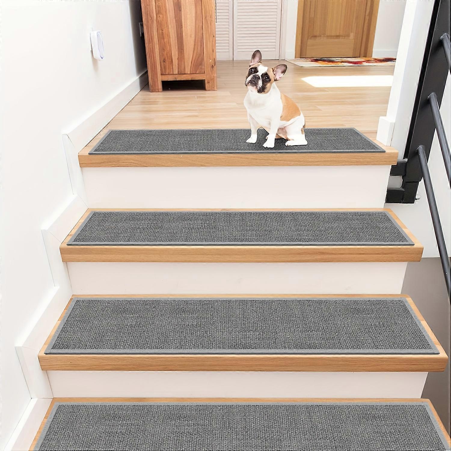 15 Pack Non Slip Stair Treads - Durable Rubber Backed Mats for Indoor Wooden Steps - Safe, Pet-Friendly, Beige Traction Protectors - Perfect for Elder