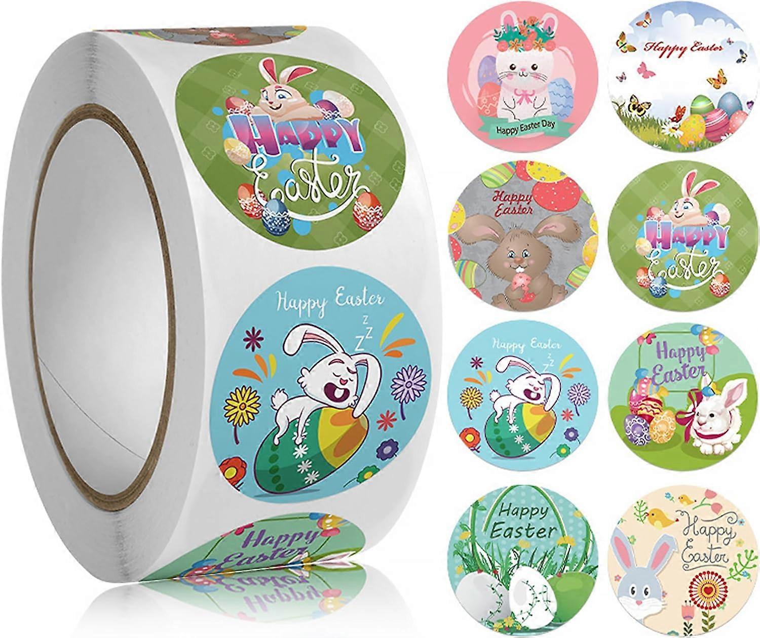 500pcs Easter Stickers, 8 Varieties of Adorable Easter Stickers, Round and Long-Lasting Easter Decorations, Suitable for Easter Eggs, Cards, Scrapbook