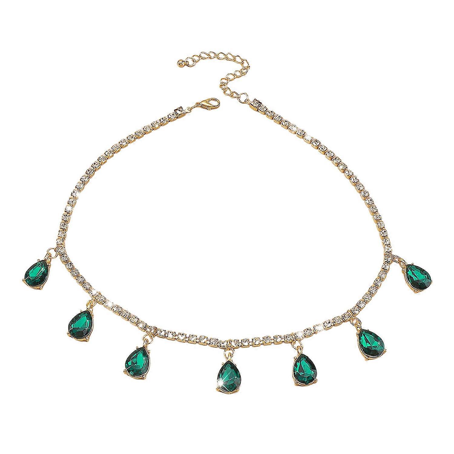 Light Luxury Retro Geometric Water Drop Pendant Necklace Single Layer Personalized Collarbone Chain