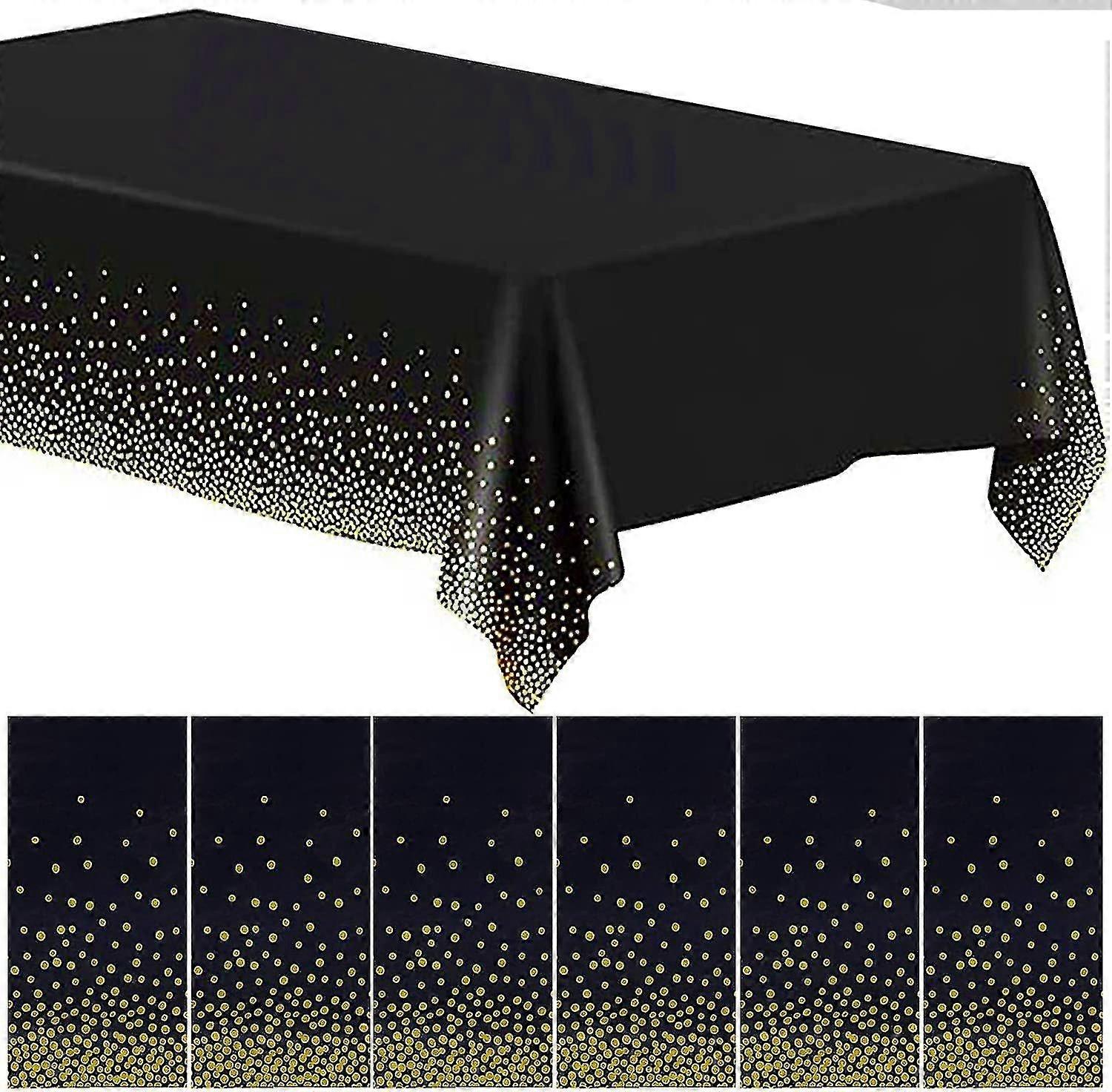 6 Pack Cloth Rectangular Table Cover Gold Dot Waterproof Black Parties Table Cloths (54" X 108")