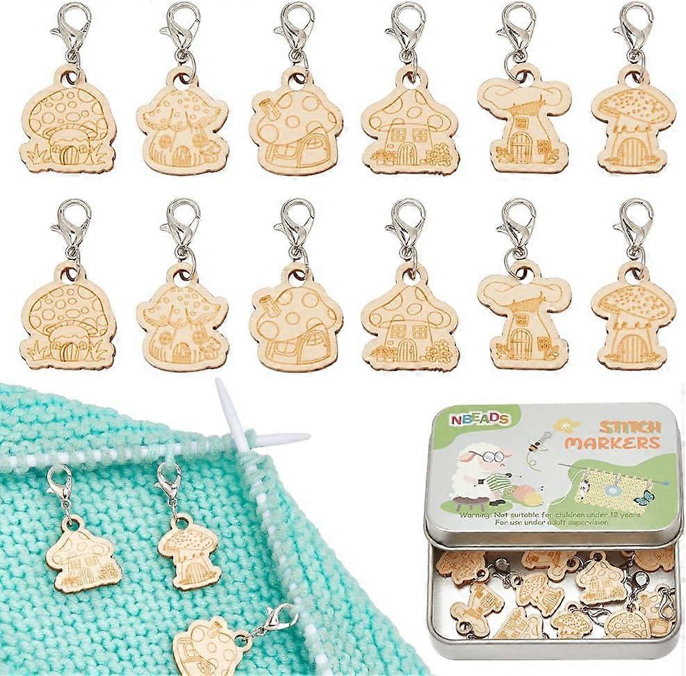 12 Pcs Mushroom House Stitch Markers Mushroom Shaped Crochet Stitch Marker Removable Lobster Clasp 6 Styles Locking Knitting Markers for Knitting Weav