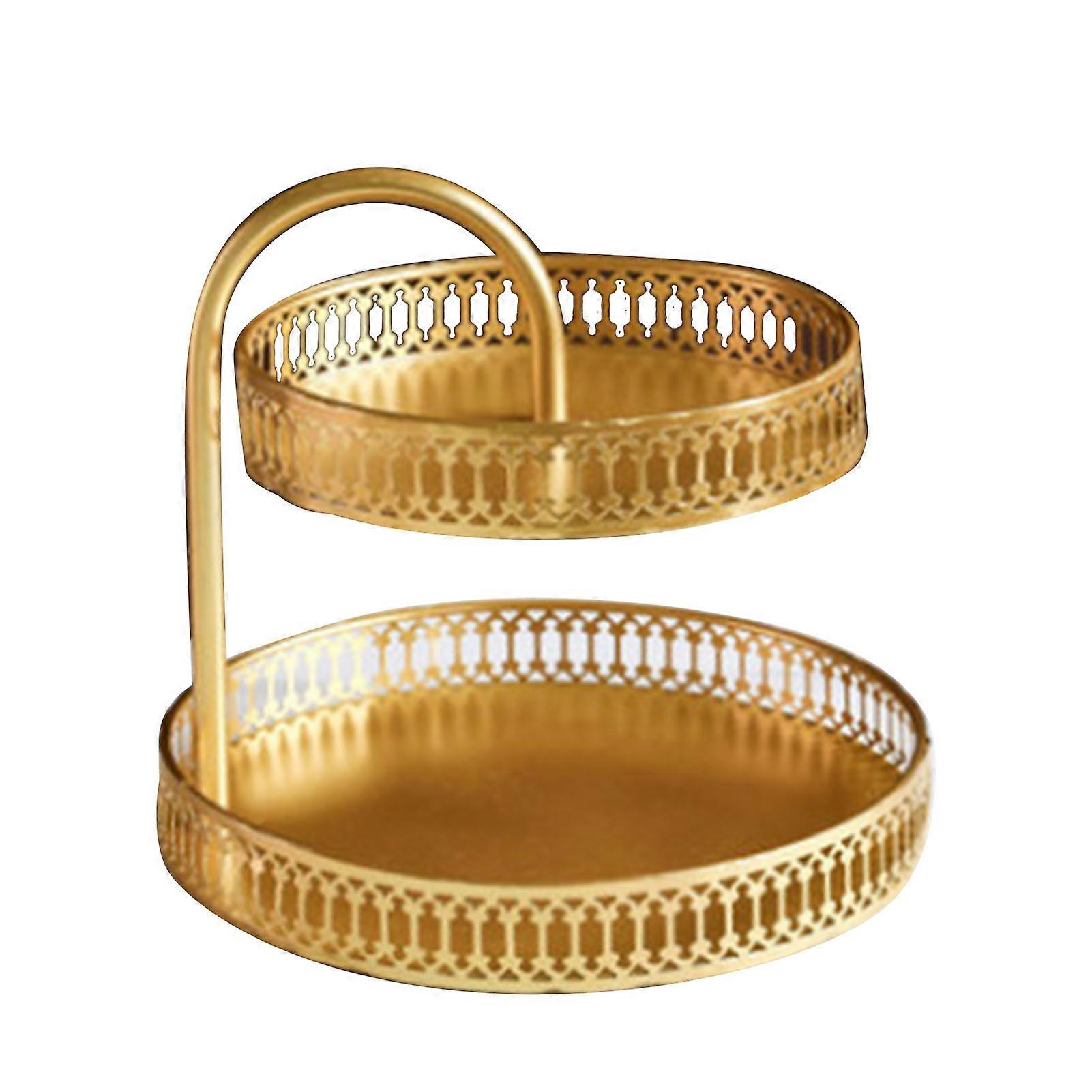 Double Layer Pastry Tray Decorative Copper Gold Biscuits Dessert Display Plate for Wedding Vertical Grain