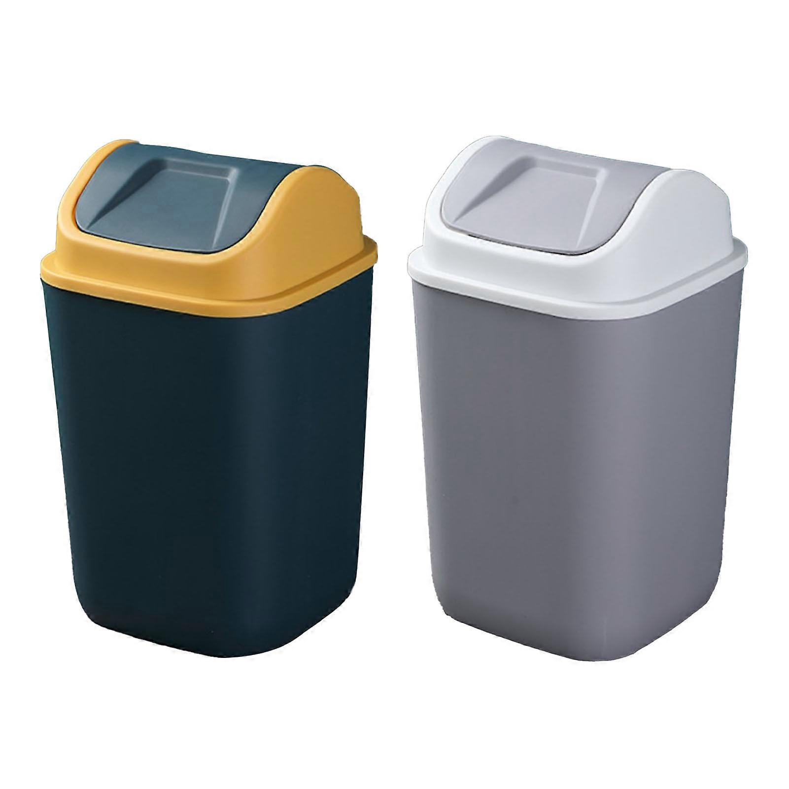 2 Pcs Trash Can Simple Stylish Durable PP Colored Trash Can with Shake Lid for Living Room Bedroom Office Grey Blue