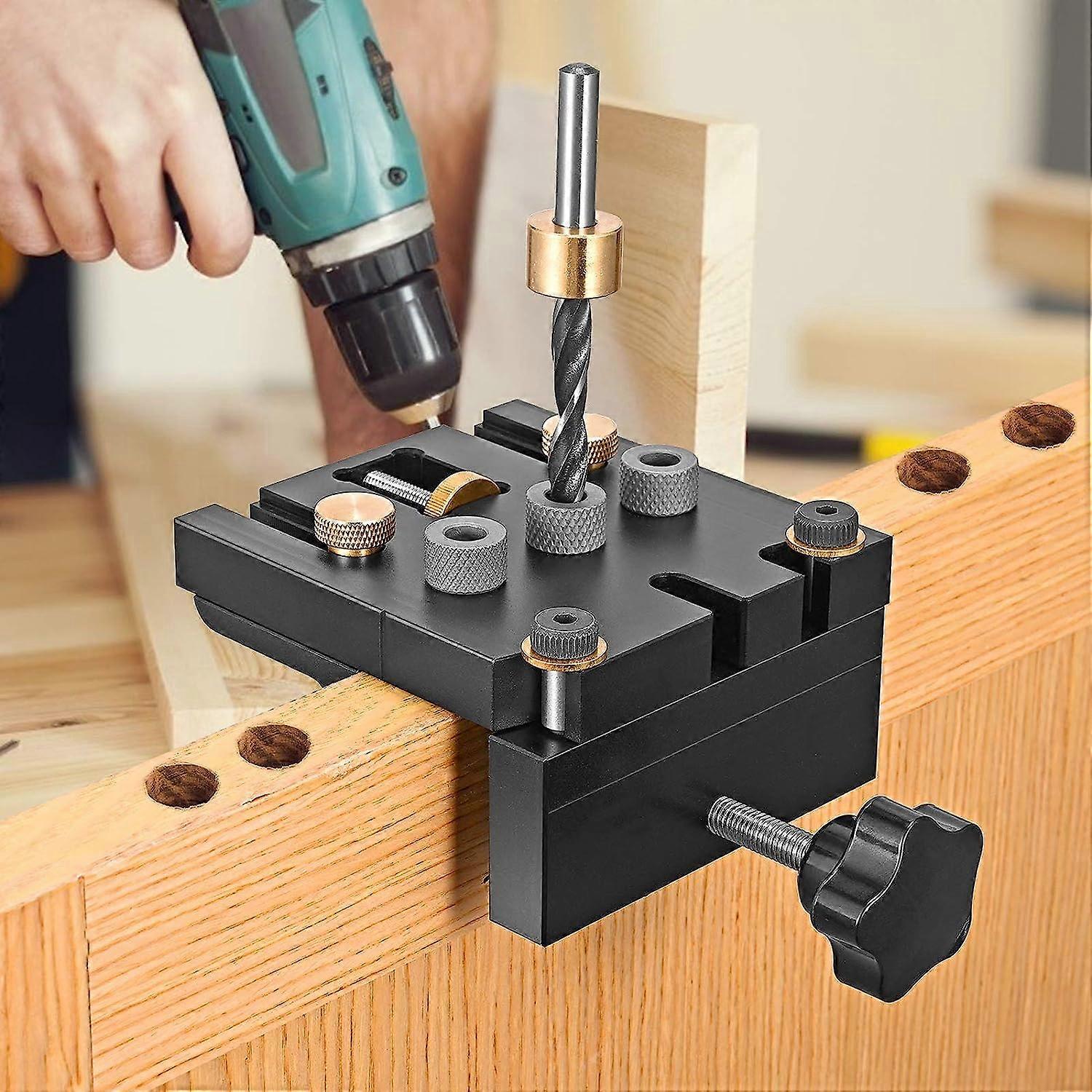 Woodworking Drill Guide Kit, 6/8/10/15mm Woodworking Hole Punch Locator 3 in 1 Drilling Hole Positioners Pocket Hole Jig Kit Tool