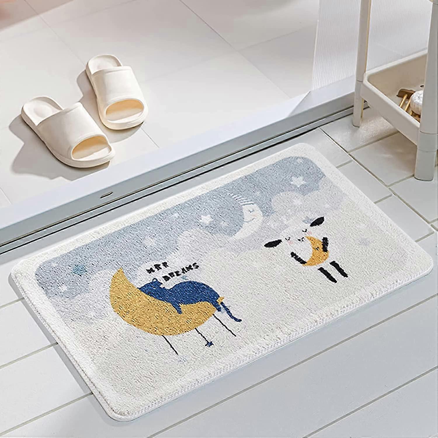 Bath Mat, Cartoon Flocking Bathroom Rugs,19.7x31.5in(starry Cat)