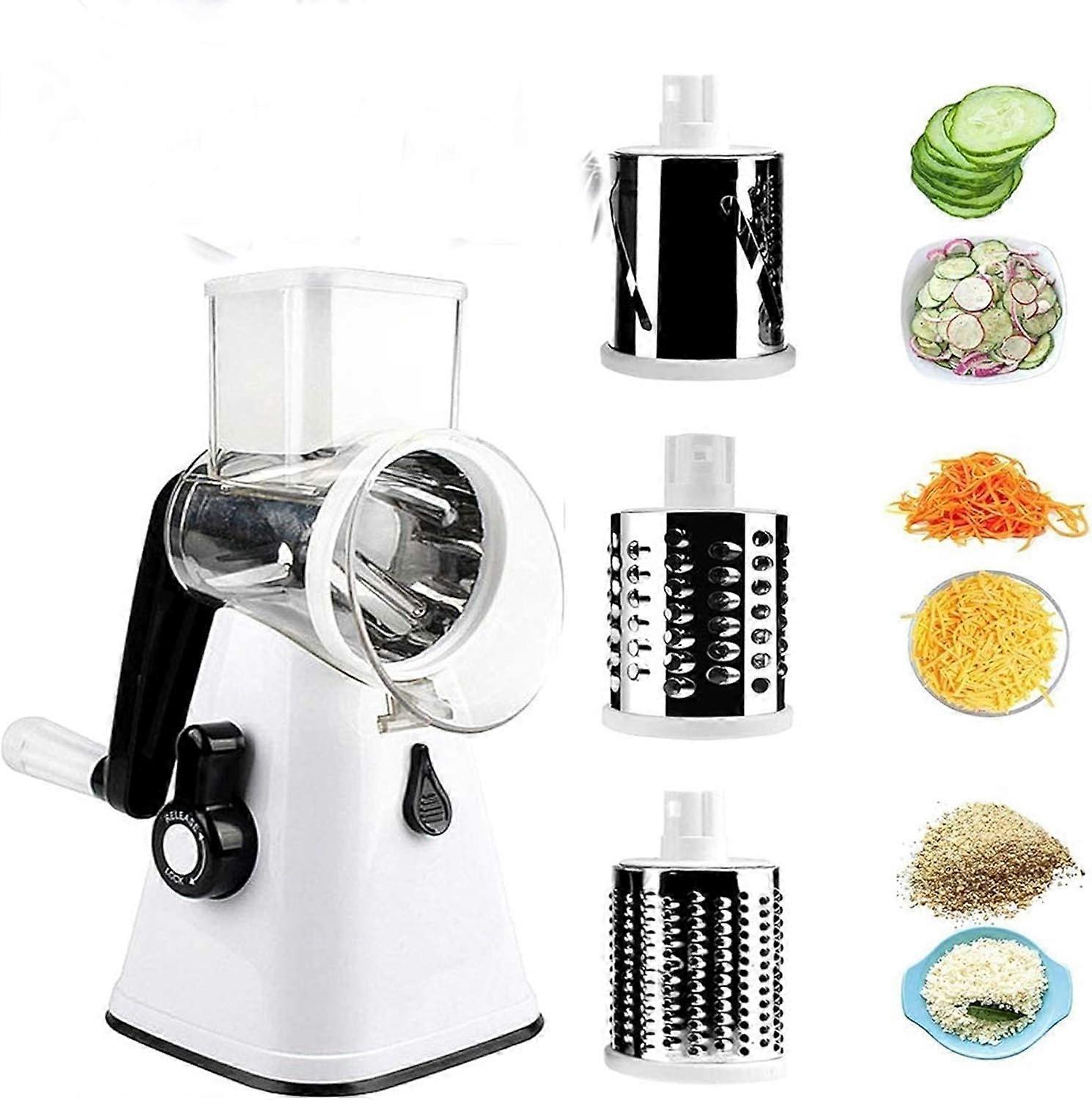 2025,Multifunctional Vegetable and Fruit Cutting Machine, Rotating Drum Cheese Grater with 3 Stainless St