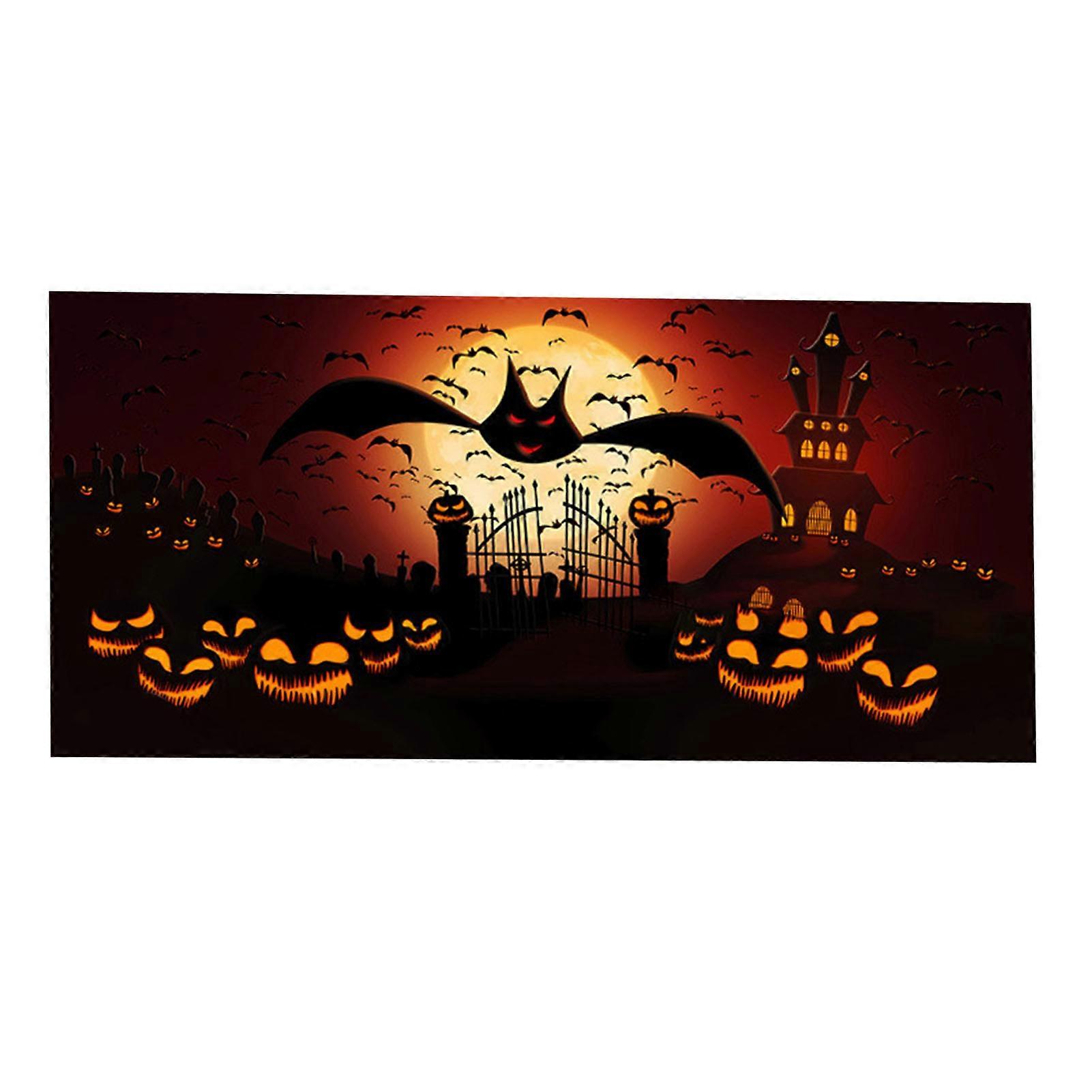 Garage Door Tapestry Halloween Style Witch Haunted House Pumpkin Bat Print Create Spooky Atmosphere Party Backdrop Decoration Hanging Blanket
