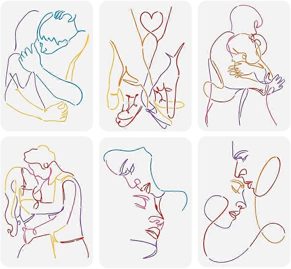 6PCS Abstract Couple Line Stencils Drawing Templates