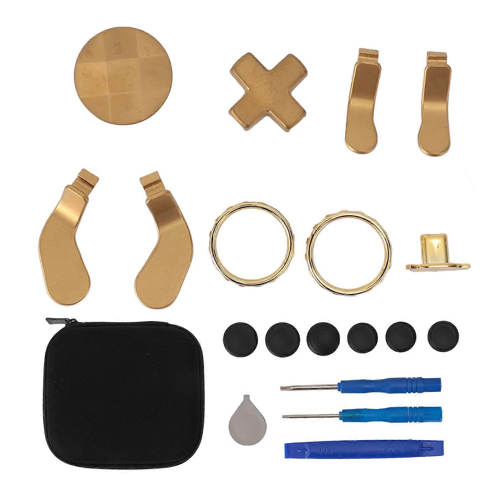 Metal Thumbsticks Professional 15 in 1 Gaming Accessory Replacement for Xbox One Elite Series 2 Controller Gold NO.3598