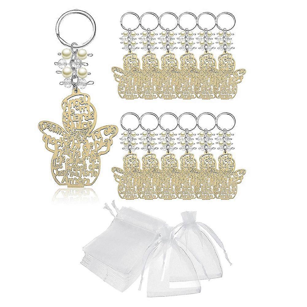 20Pcs Baptism Angel Key Ring Baptism Wood Keychain Baptism Favor Baptismal Souvenirs Communion Favo