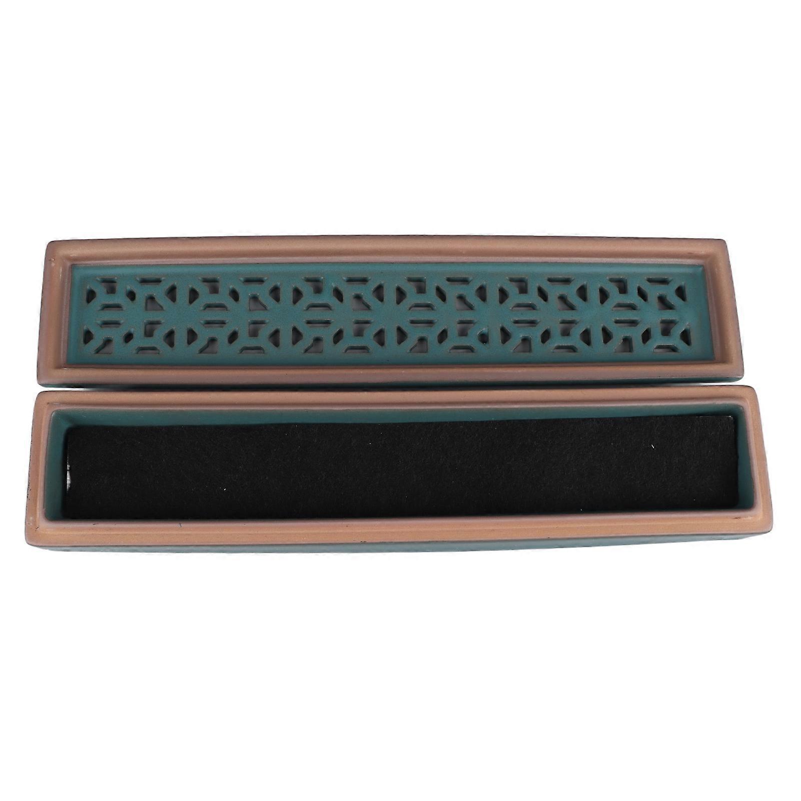 Ceramic Coffin Incense Burner Relieve Pressure Hollow Out Heat Resistant Rectangular Incense Box Burner for Meditation Green