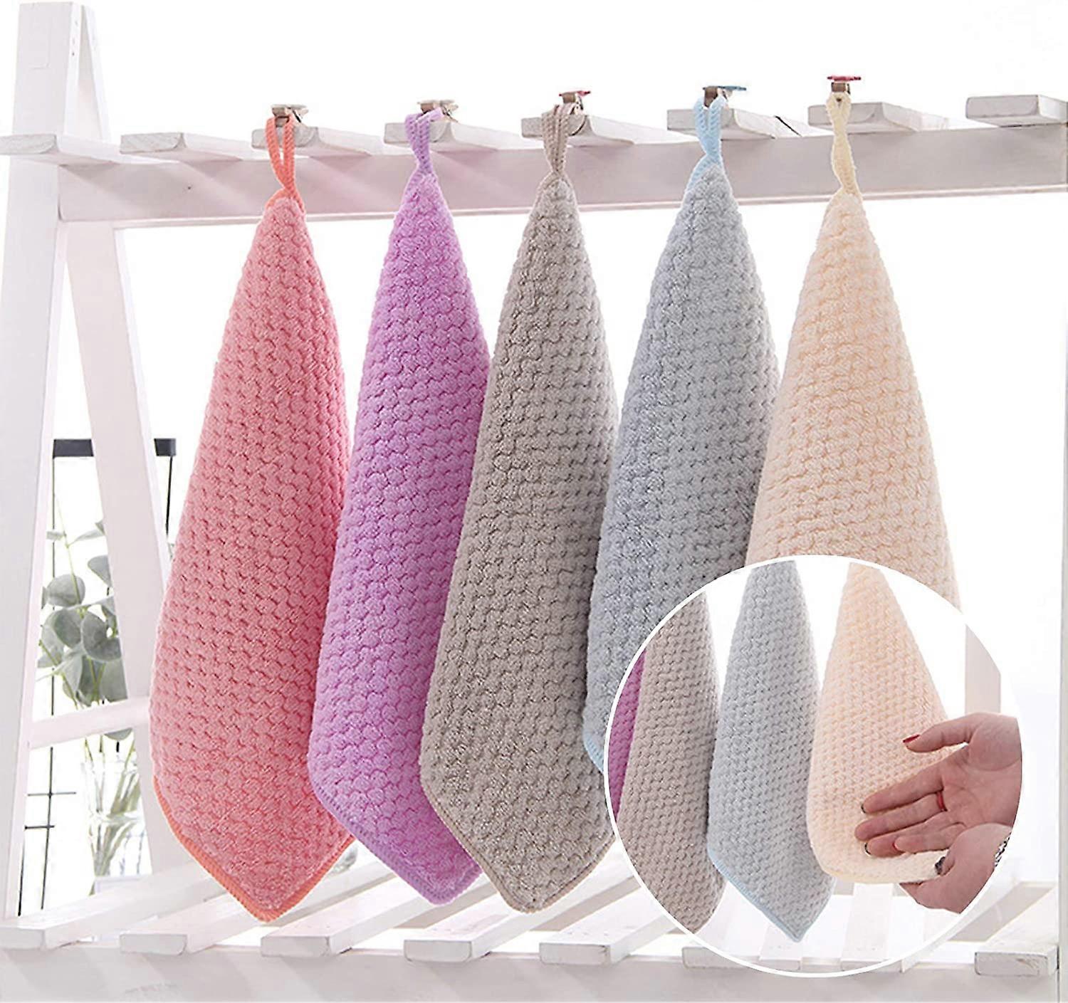 Small Hand Towel, Hand Towel, 5 Piece Kitchen Hand Towel Set, Coral Fleece Hanging Towel, Super Absorbent Quick Dry Belt Loop