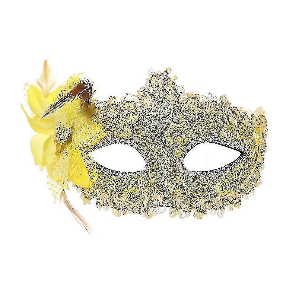 Female Half Face Side Flower Feather Party Performing Mask