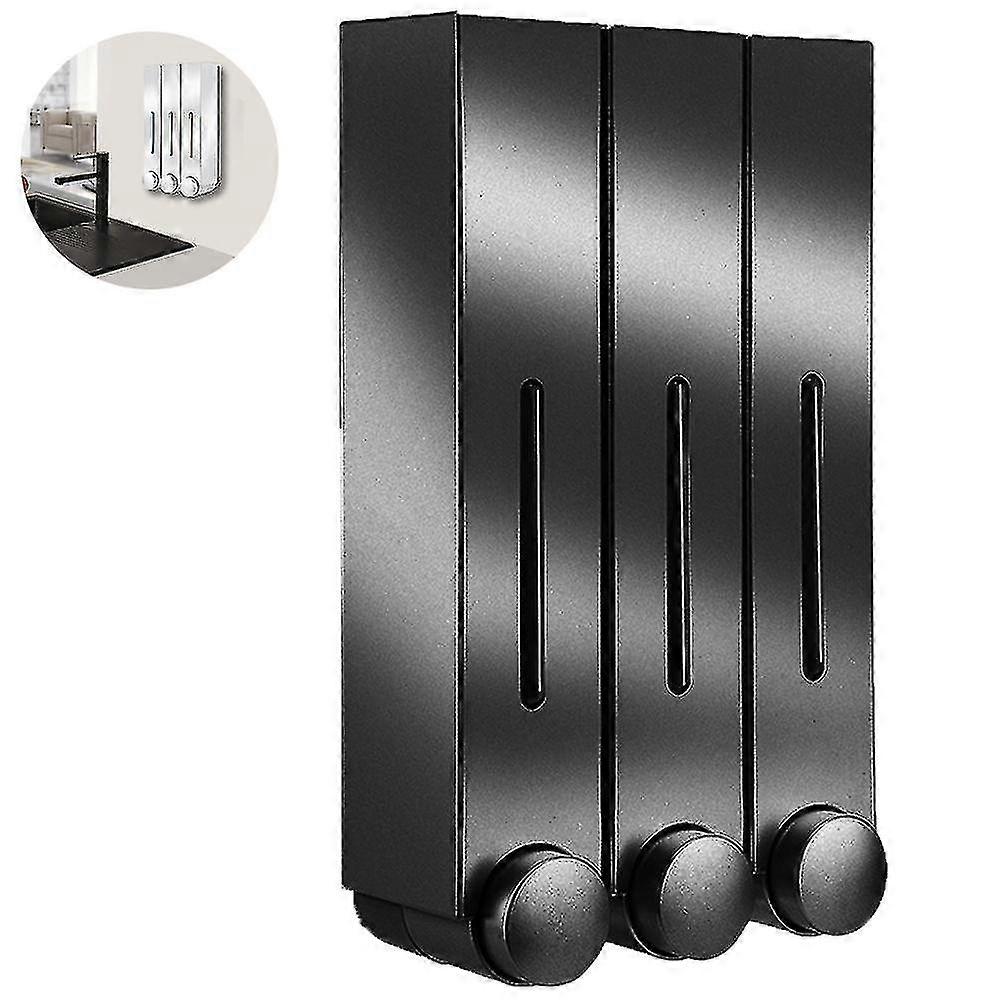 Three Heads Wall Mounted Soap Dispenser Shower Shampoo Containerblack1pcs