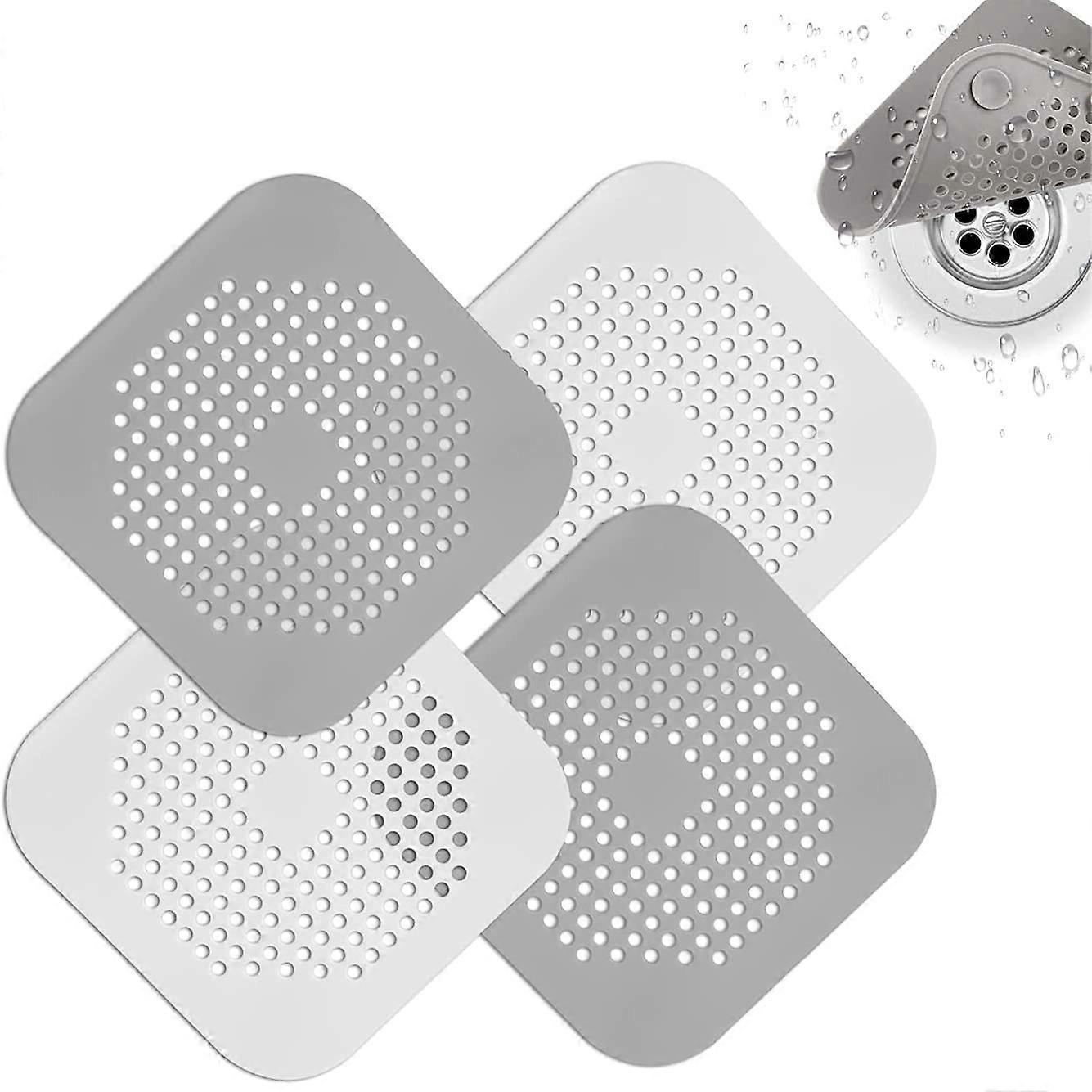 Square Drain Cover for Shower Floor Silicone Hair Trap with Suction Cup, Suit for Bathroom, Bathtub, Kitchen 4 Pack