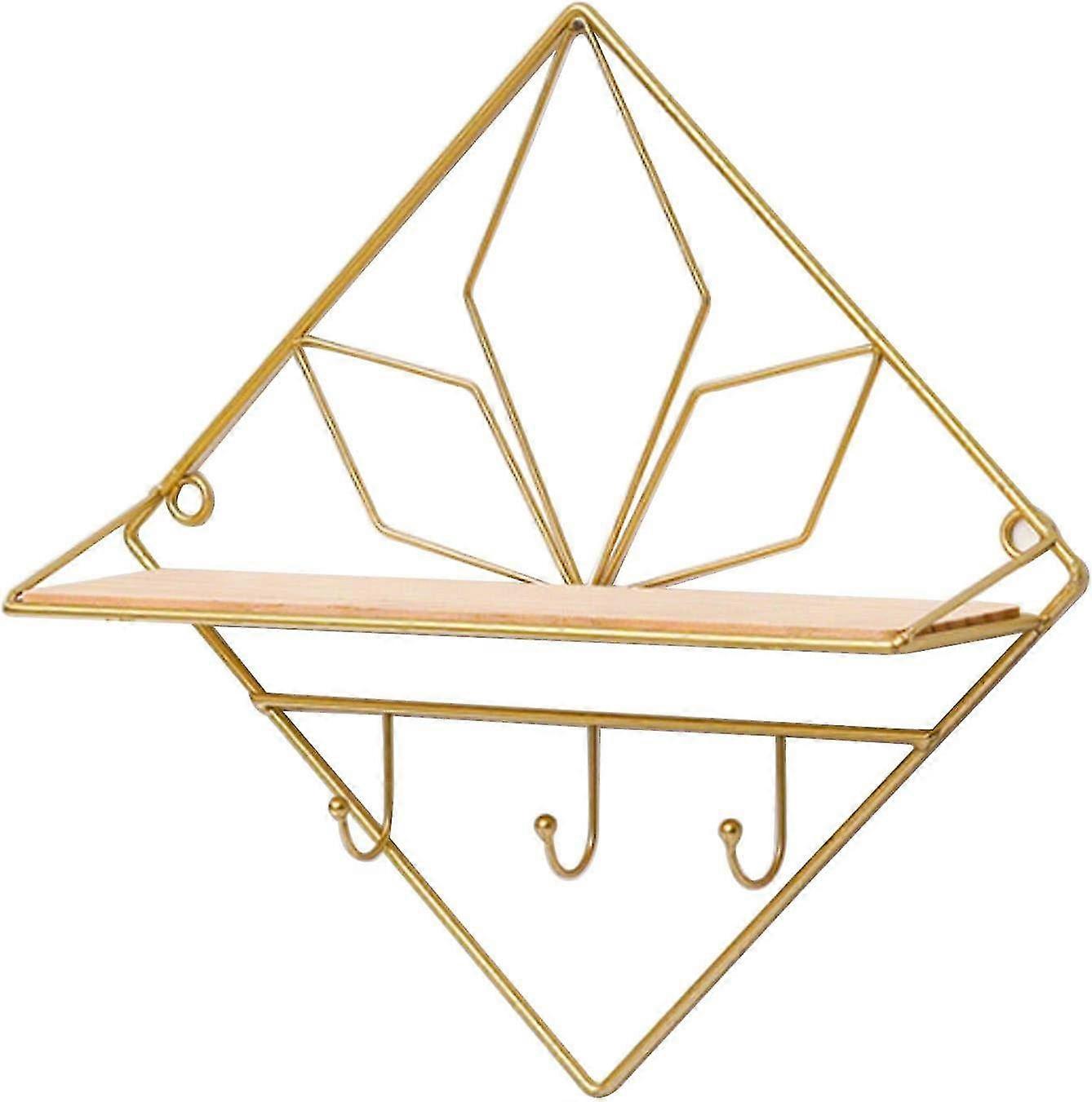 Wood And Metal Wall Shelf, Wood And Metal Wall Storage Shelf With Hooks