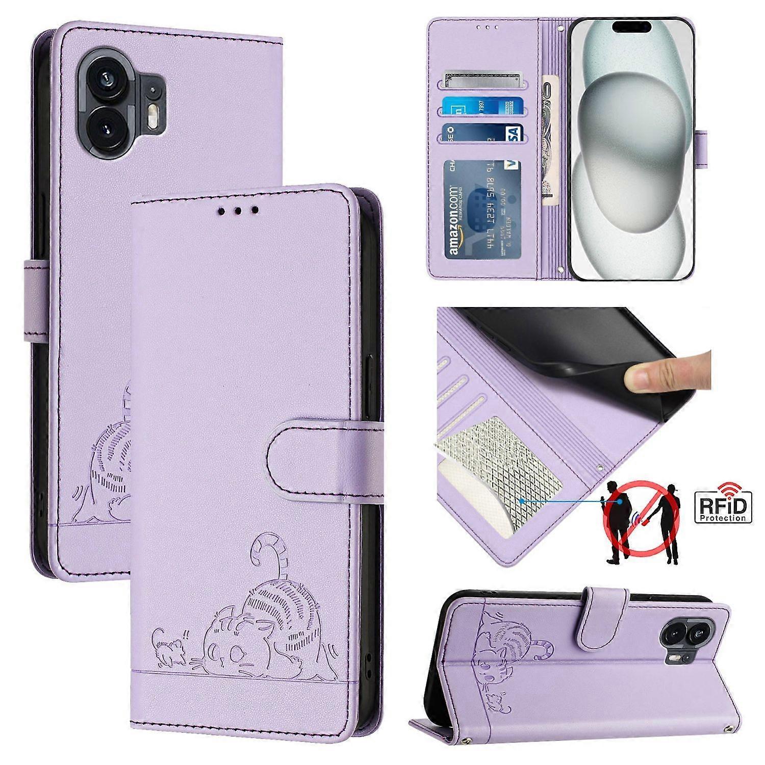 Cat Rat Embossed RFID PU Case For Nothing Phone 2A