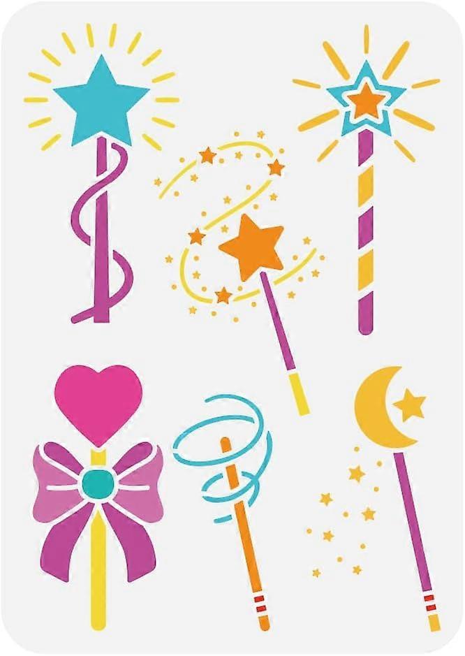 Magic Wand Painting Stencil 8.3x11.7inch Reusable 6 Styles Heart Moon Star Magic Wand Pattern Drawing Template DIY Fantasy Theme Stencil for Painting 