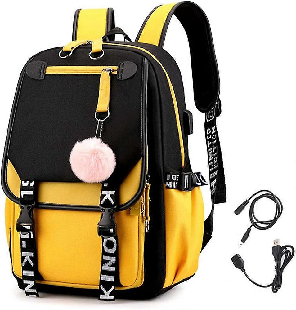 Girl Backpack has USB and Audio Cable Interface Suitable as Student School Bag Laptop Backpack Leisure Backpack