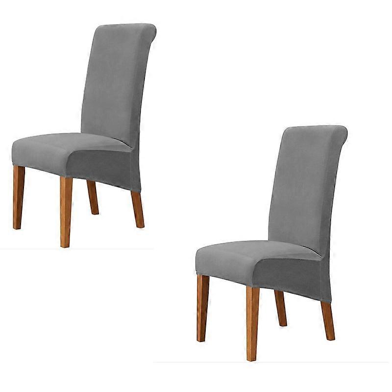Velvet Large Chair Covers for Dining Room, Soft Stretch Seat Cover for Large Dining Chair, Removable Washable Chair Protector, 2 Pieces,Dark Gray