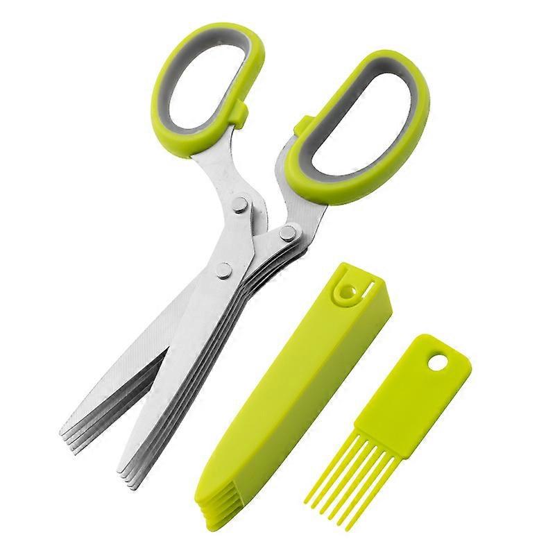 Herb Scissors, 5-Blade Cutting Scissors for Chopping Aromatic Herbs Suitable for Chives, Onion, Garlic, Vanilla with Cleaning Comb