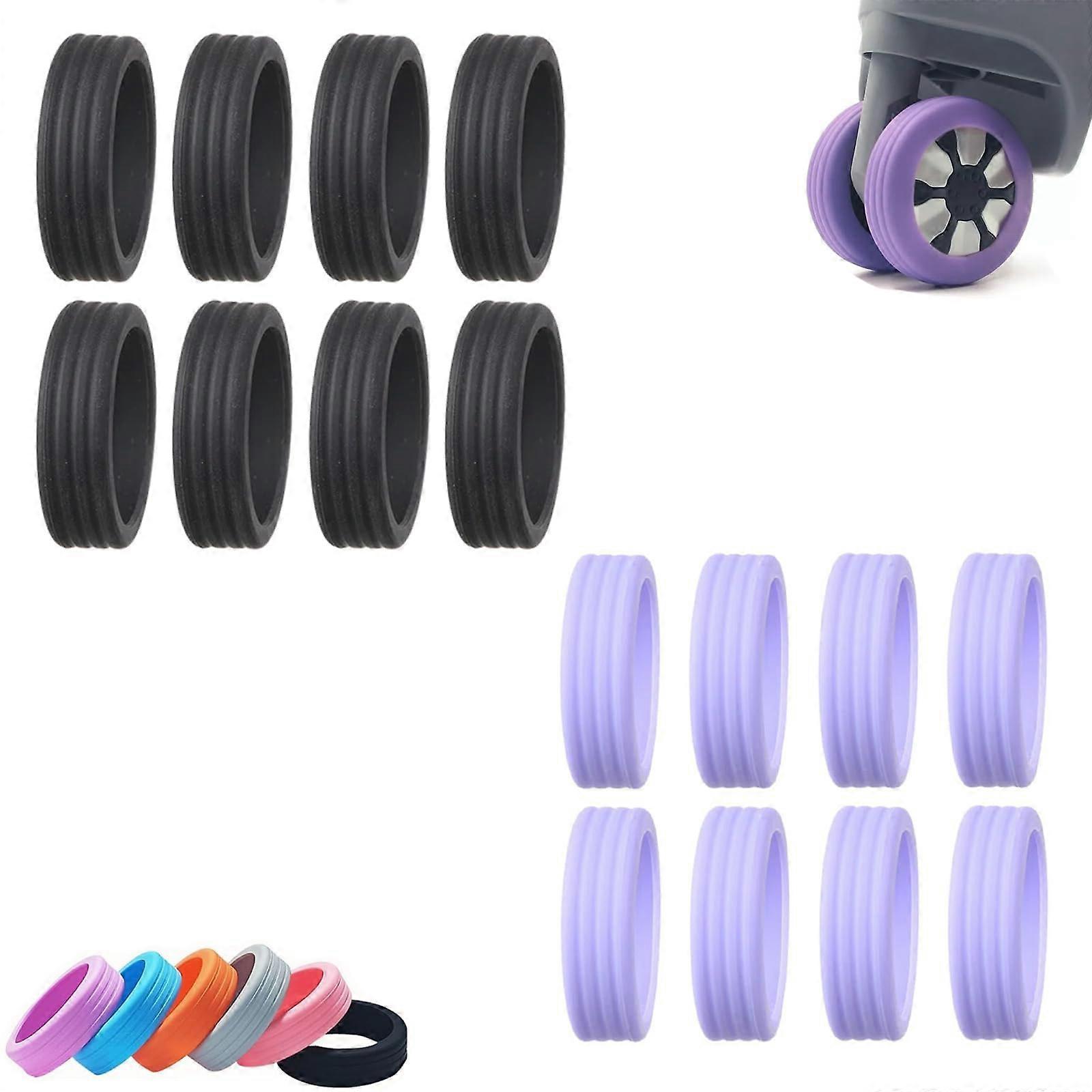 Suitcase wheel protector, suitcase wheel silent protector, waterproof and shockproof suitcase wheel protector - black + purple 16 pcs