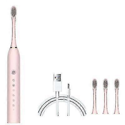 YYH-Electric Ultrasonic Toothbrush 6 Models Vibration Fast Charge With 4 Brush HeadsPink