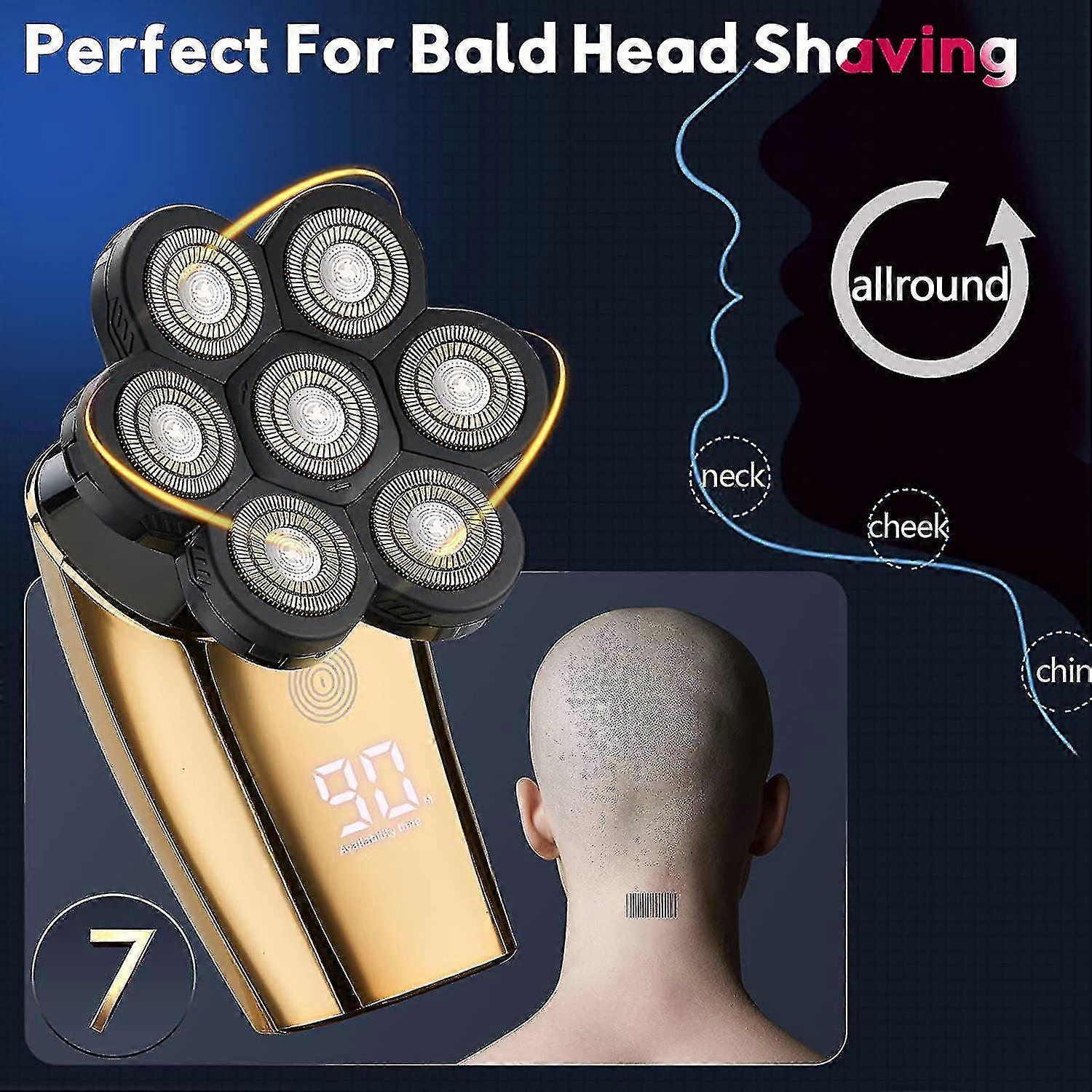 head Shavers For Bald Men, Upgraded Electric Razor With 7 Floating Head, Mens 5 In 1 Grooming Kit, Inductive Touch Switch, Waterproof Rechargeable PXC