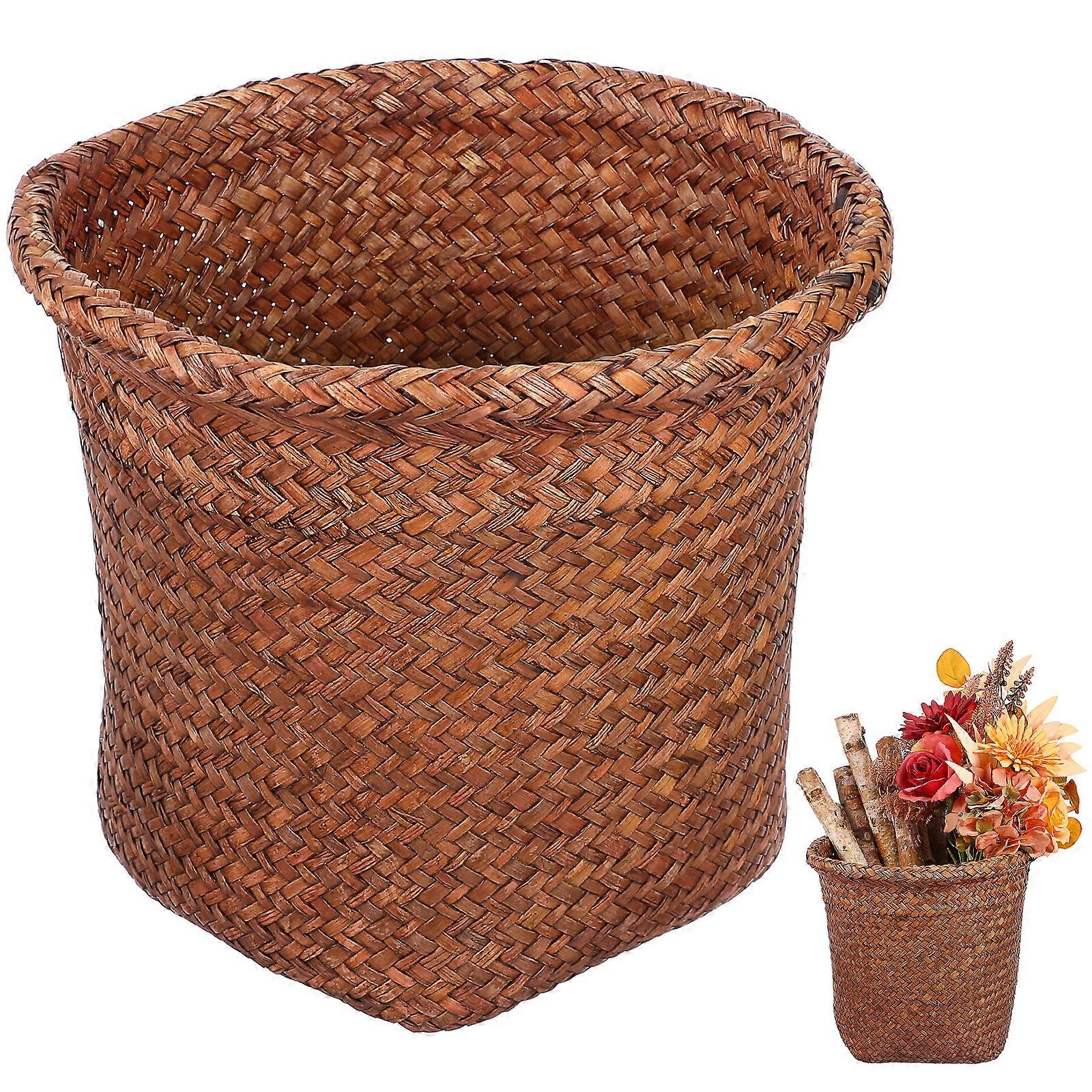 1Pc Straw Woven Wastebasket Practical Trash Can Waste Paper Basket Storage Bin