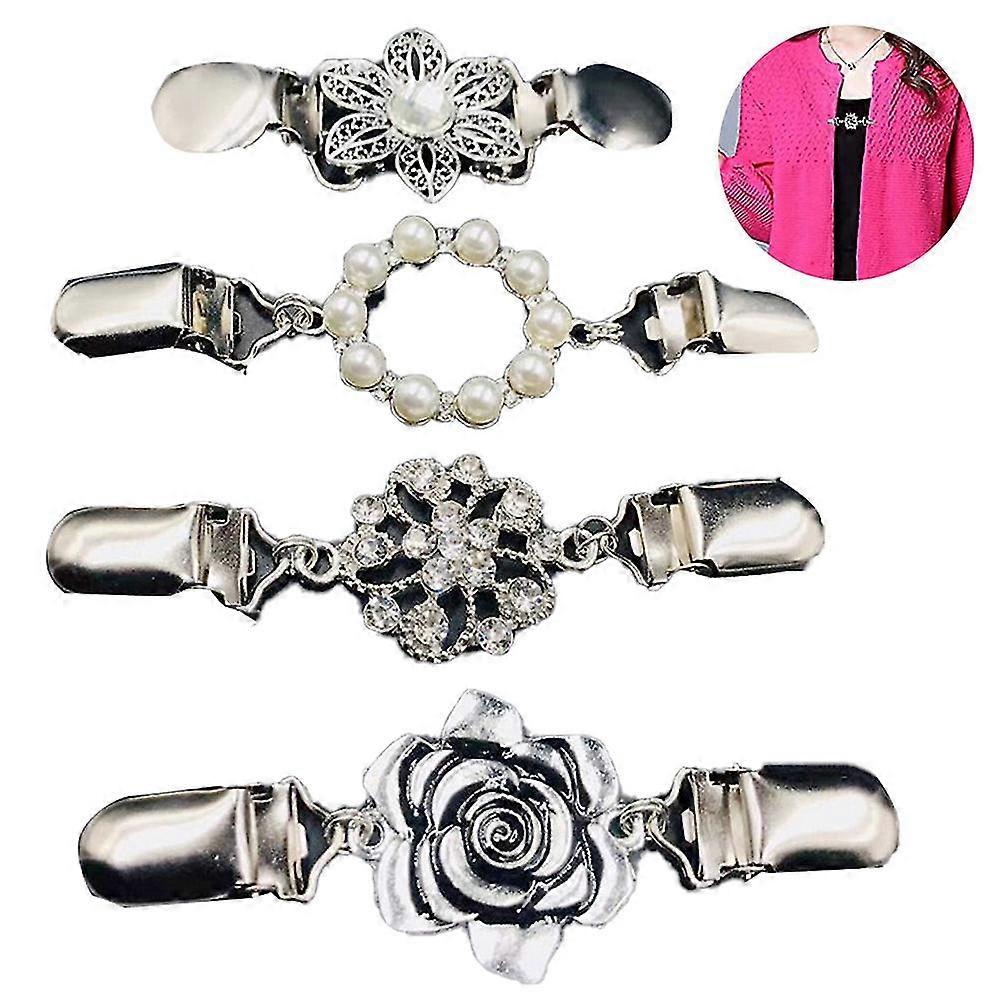 4 κομμάτια vintage πουλόβερ κλιπ retro cardigan κολάρο κλιπ φόρεμα καρφίτσα κλιπ για γυναίκες κορίτσια φορώντας, 4 στυλ