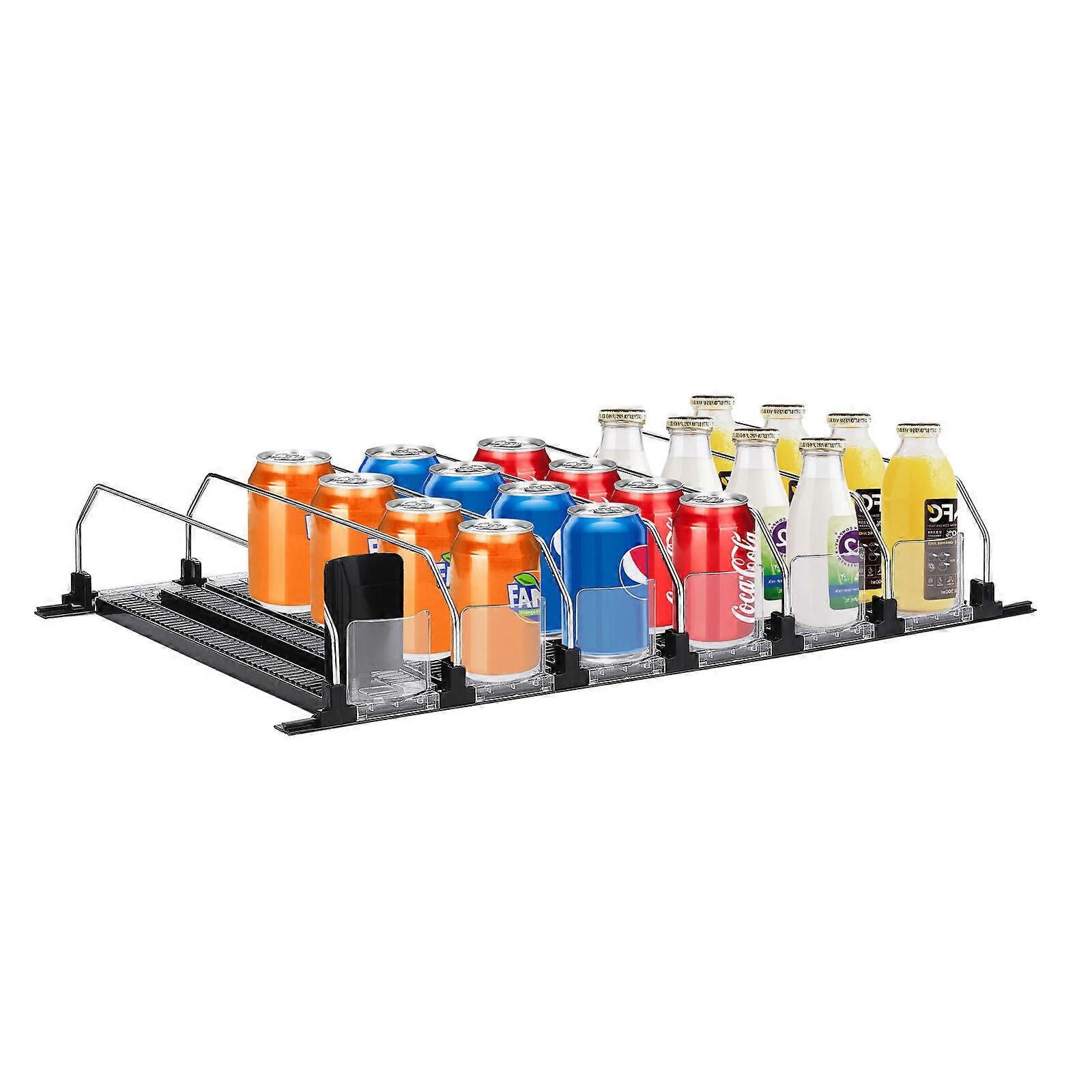 3/5/6 Rows Assembly-Free Soda Can Organizer for Refrigerator - Self-Pushing Drink Dispenser for Fridge,Freezer,Cabinets & Pantry