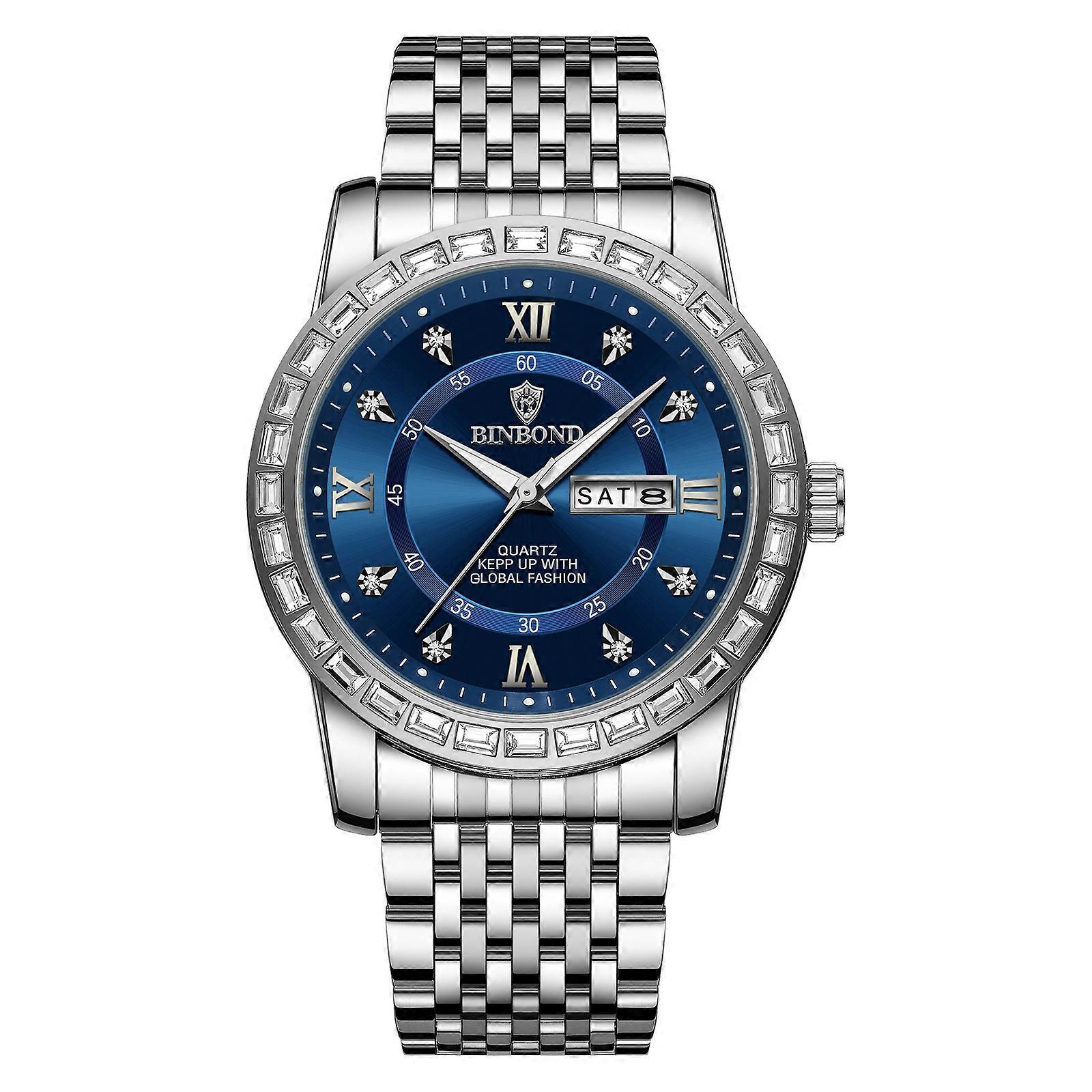 BINBOND B2202 Watch White Steel-Blue