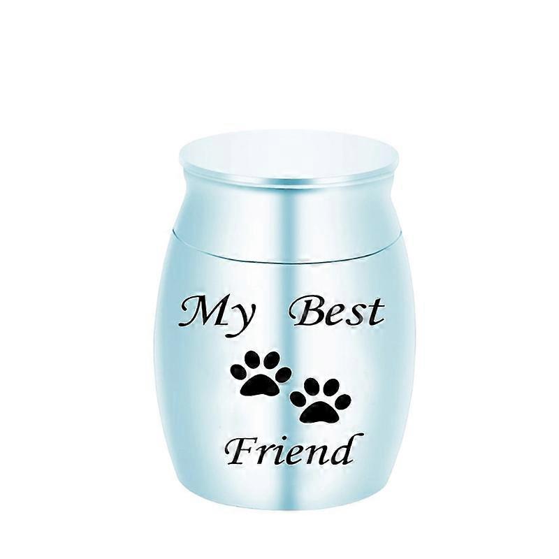Pet urn keepsake dog paw print cremation memorial urn for pet ashes aluminum alloy urn holder-My best friend Light blue 70X45mm