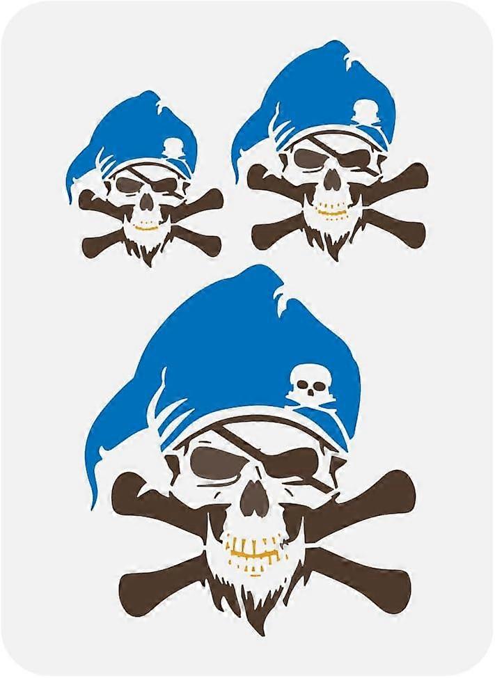 Pirate Skull Stencils 8.3x11.7" Different Sizes Skull Pattern Stencils Reusable Skull Crossbones Stencil Skeleton Theme Stencil for Painting on Wall W