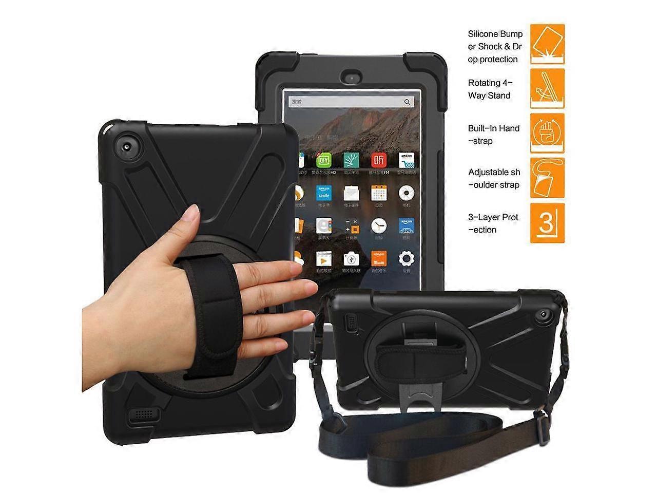 Amazon Fire HD 8 Case 2018 / 2017 Released - 8th / 7th Generation Heavy Duty Full Body Protective Cover Stand, Hand Strap and Shoulder Strap