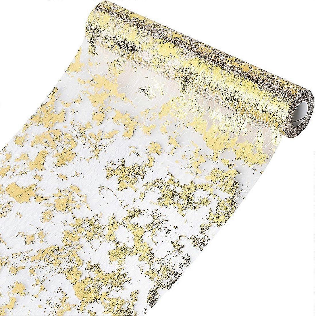 Table Runner, Sparkling Polyester Tulle Ribbon Roll With Gold 28cmx5m
