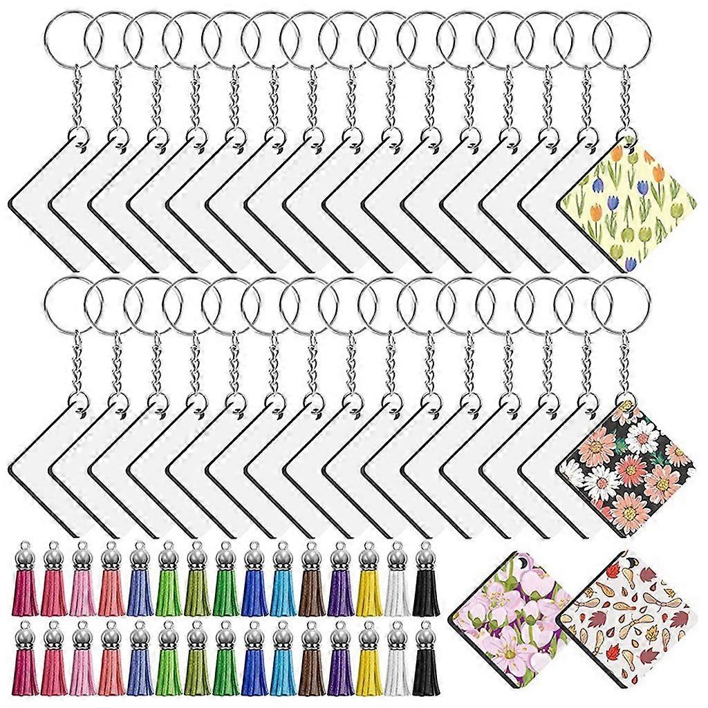Square Sublimation Blank with Key Ring Jump Ring Tassels for Present Making
