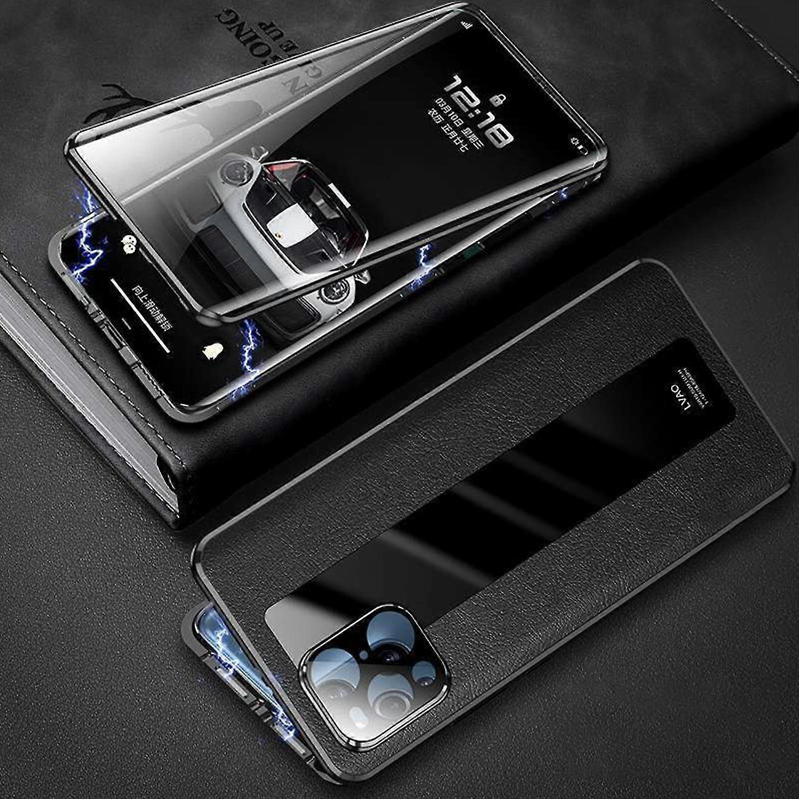 Magnetic Case Compatible With Iphone 12/12 Pro/12 Pro Max, Plain Leather Double-sided Cover