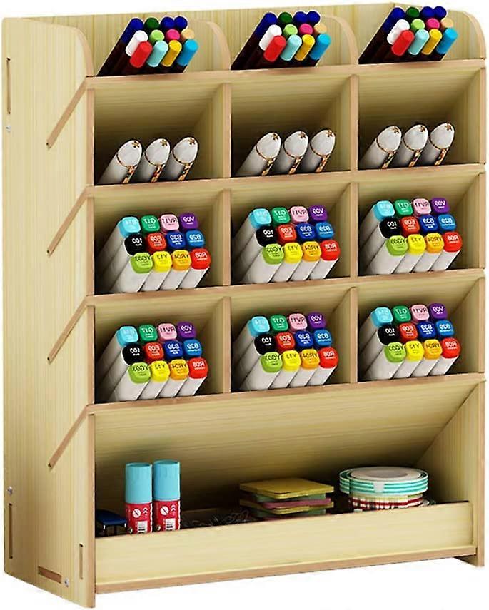 Desktop Organizer, Multi-Function Wooden Pen Storage Box for Home, Office and School White Maple