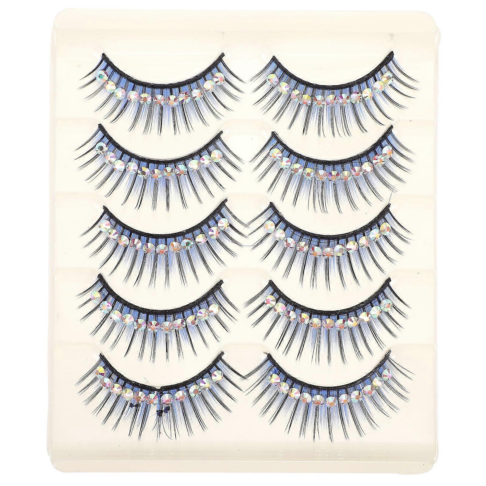 5 Pairs of Thick Exaggerated False Eyelashes with Diamond for Performance