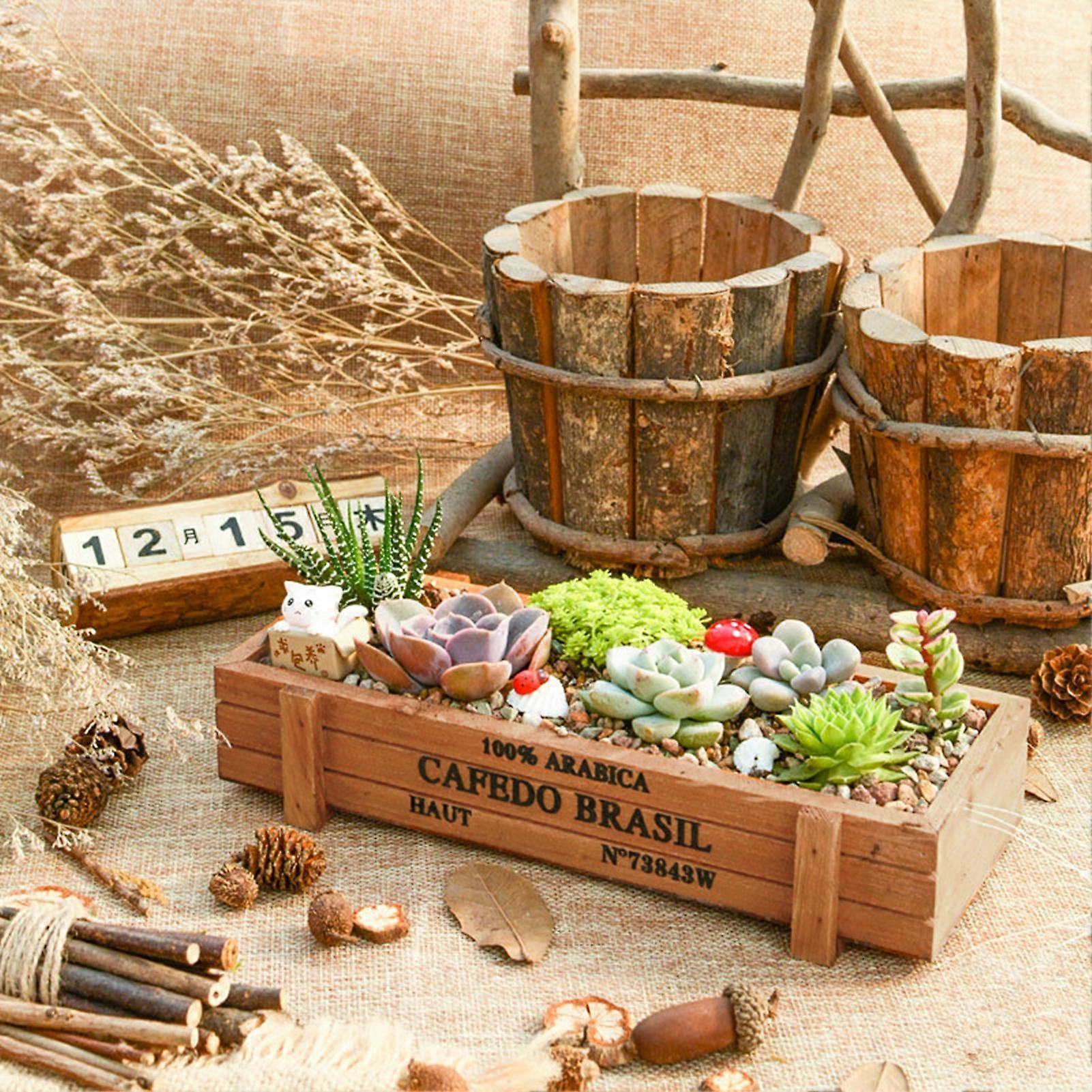 希少 large wooden pot Rectangle Wooden Planter Box Garden Yard Flower Succulent