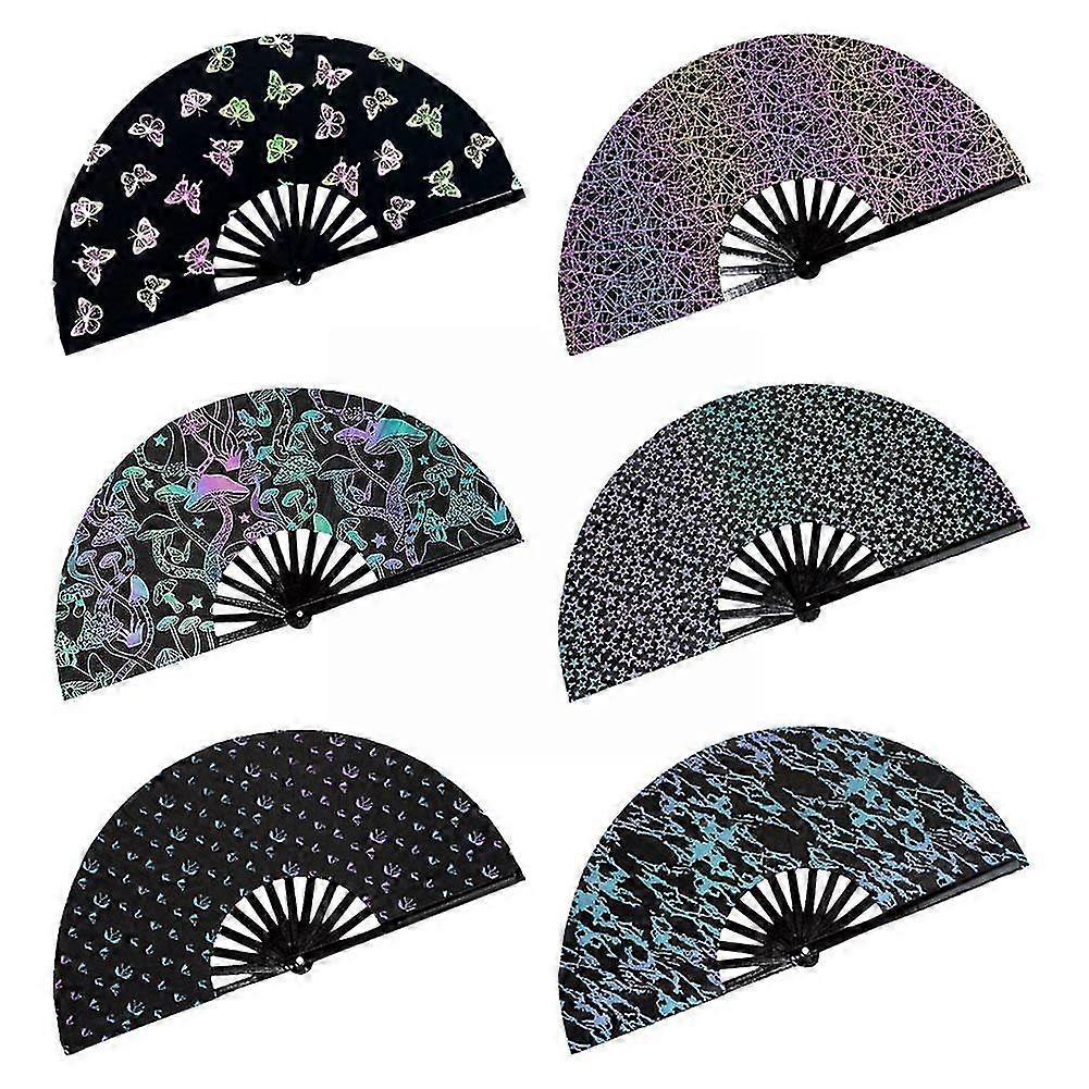 Reflective Rainbow Holographic Large Rave Folding Hand Fan Clack For Festivals And Performances Lightweight Durable